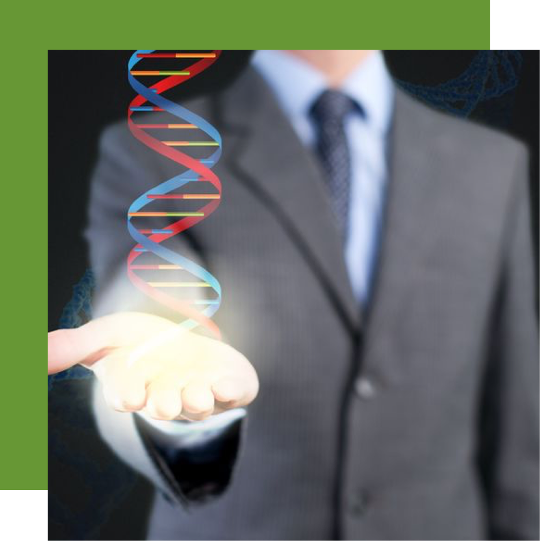 man holding DNA image